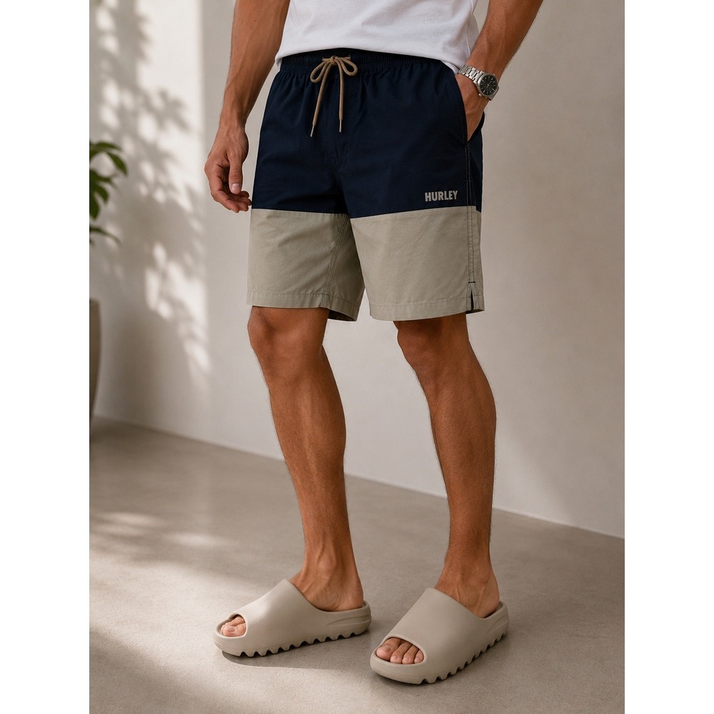 NWT Hurley Trek Hybrid Shorts Mens Large Navy Khaki 7" Casual Colorblock
